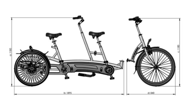 VANRAAM Twinny PLUS 3-Rad Elektro 846Wh Tandem teilbar BLAUGRAU